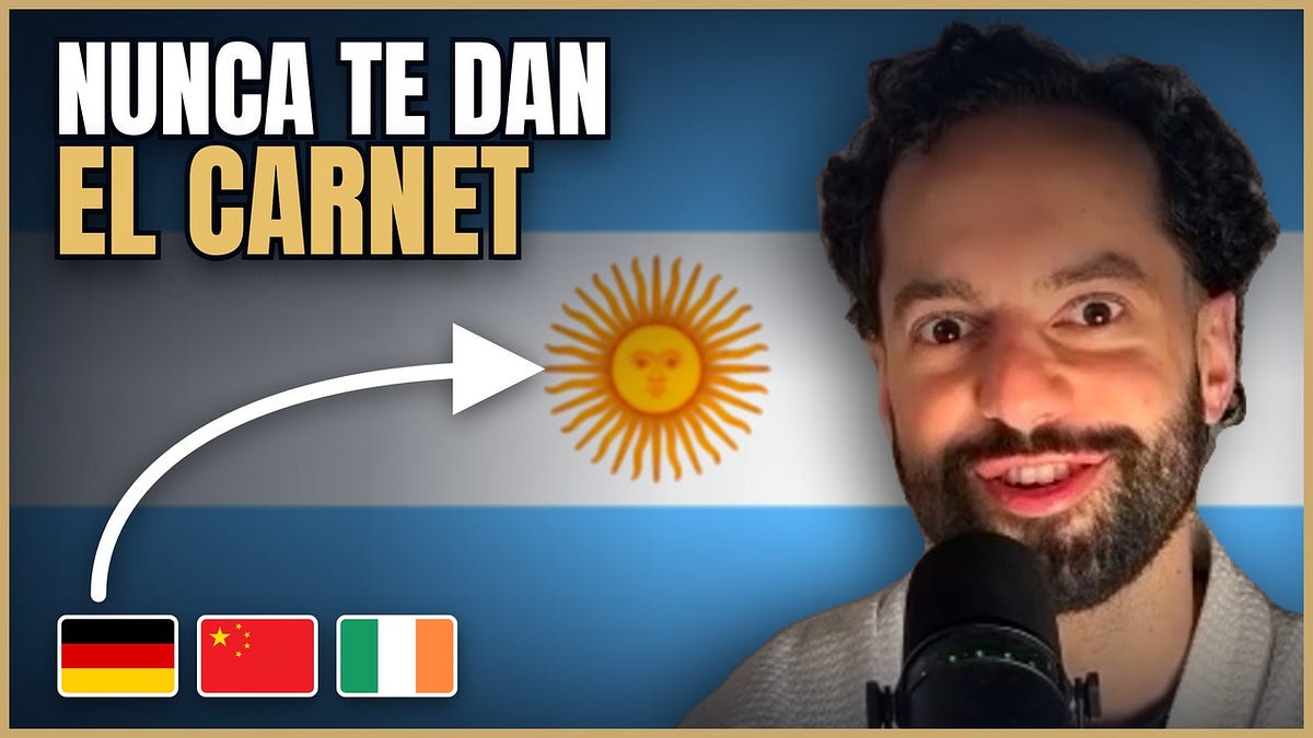 Portada del episodio de Iván Verzoub: NUNCA TE DAN EL CARNET sobre la bandera argentina, con las banderas de Alemania, China e Irlanda.