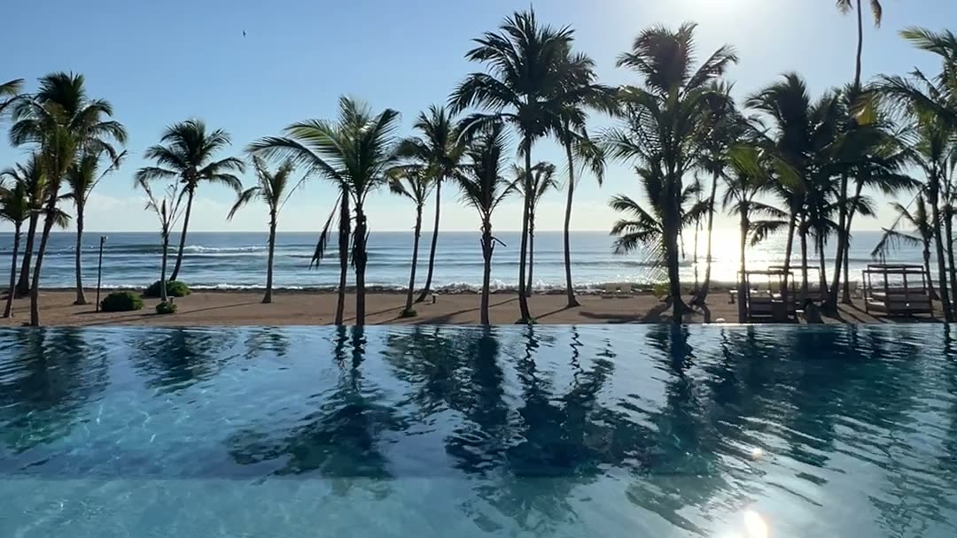 The pool above the beach at the W Punta Cana, Dominican Republic